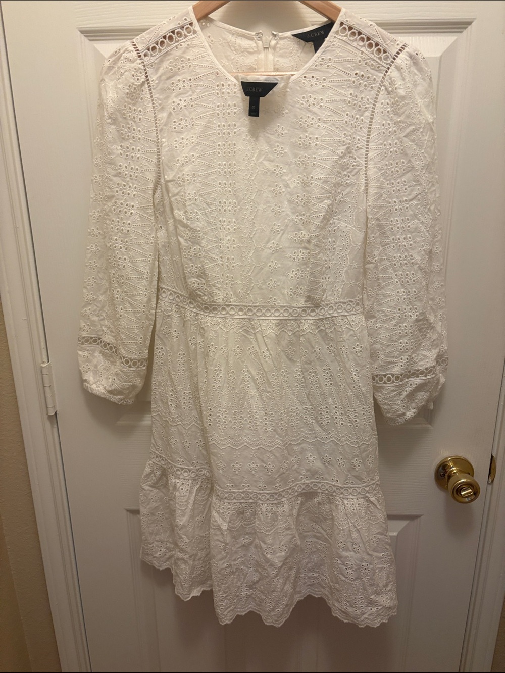J. Crew White Eyelet Midi Dress with Puff Sleeves